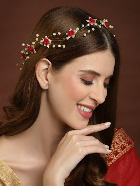 Panash Women Gold-Toned & Red Embellished Tiara - Grab2buy