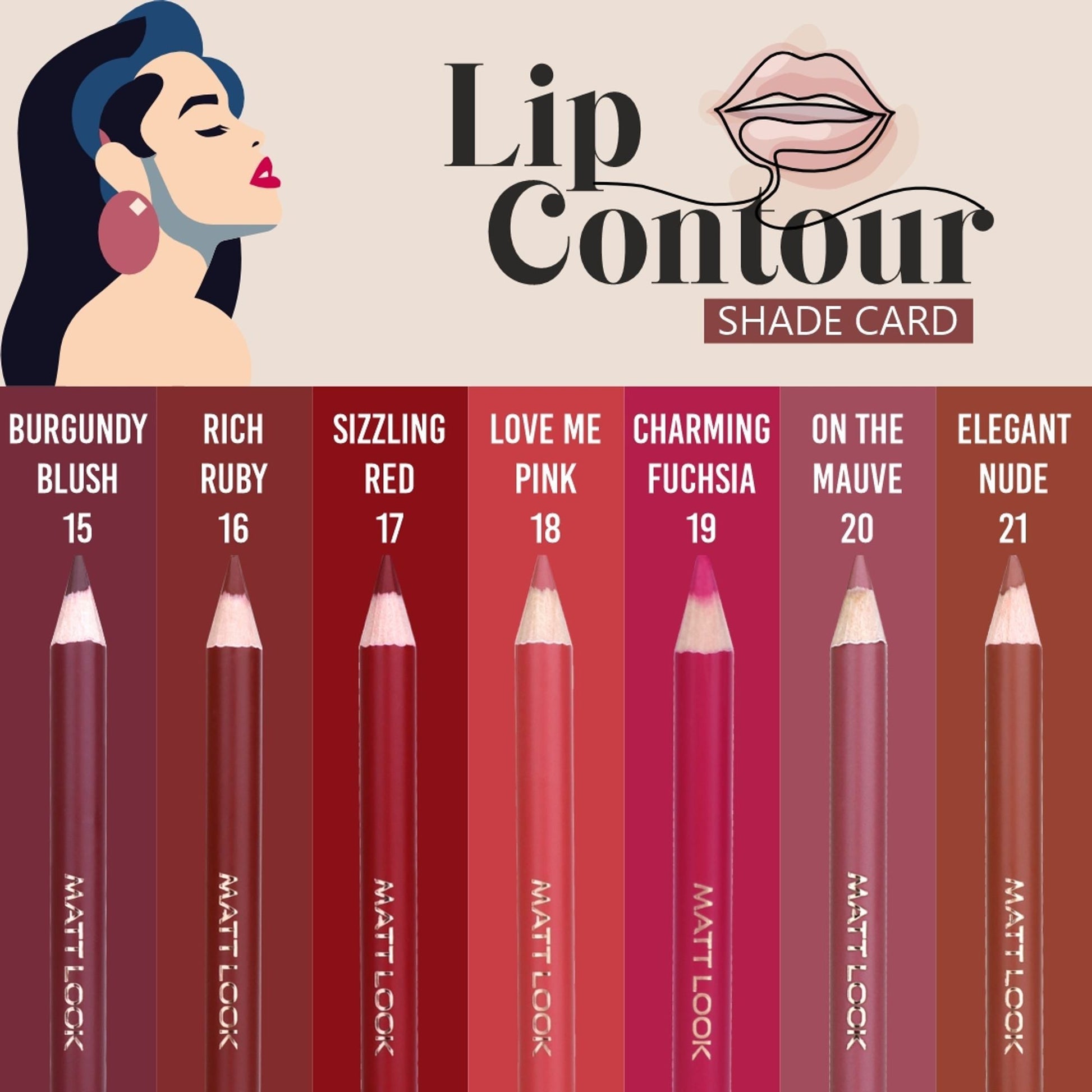 Matt Look Colorite Lip Contour Professional Matte Lip Color Pencil - Charming Fuchsia 19 