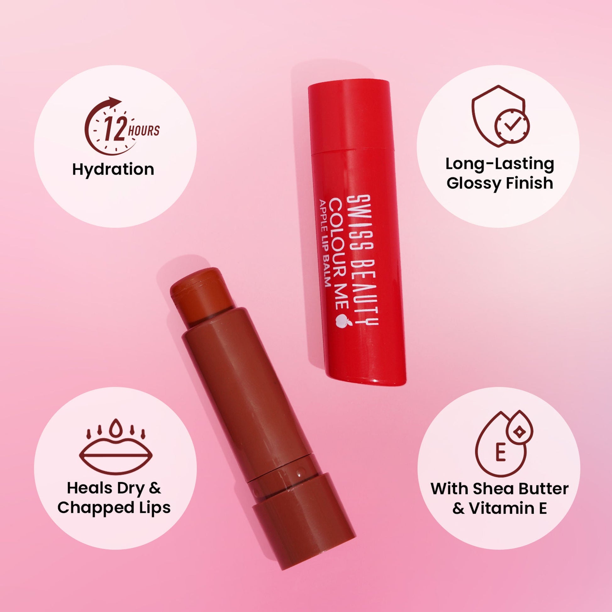 Swiss Beauty Colour Me Tinted Lip Balm For Dry With SPF 15 , Shea Butter and Vitamin E - Coconut Blast