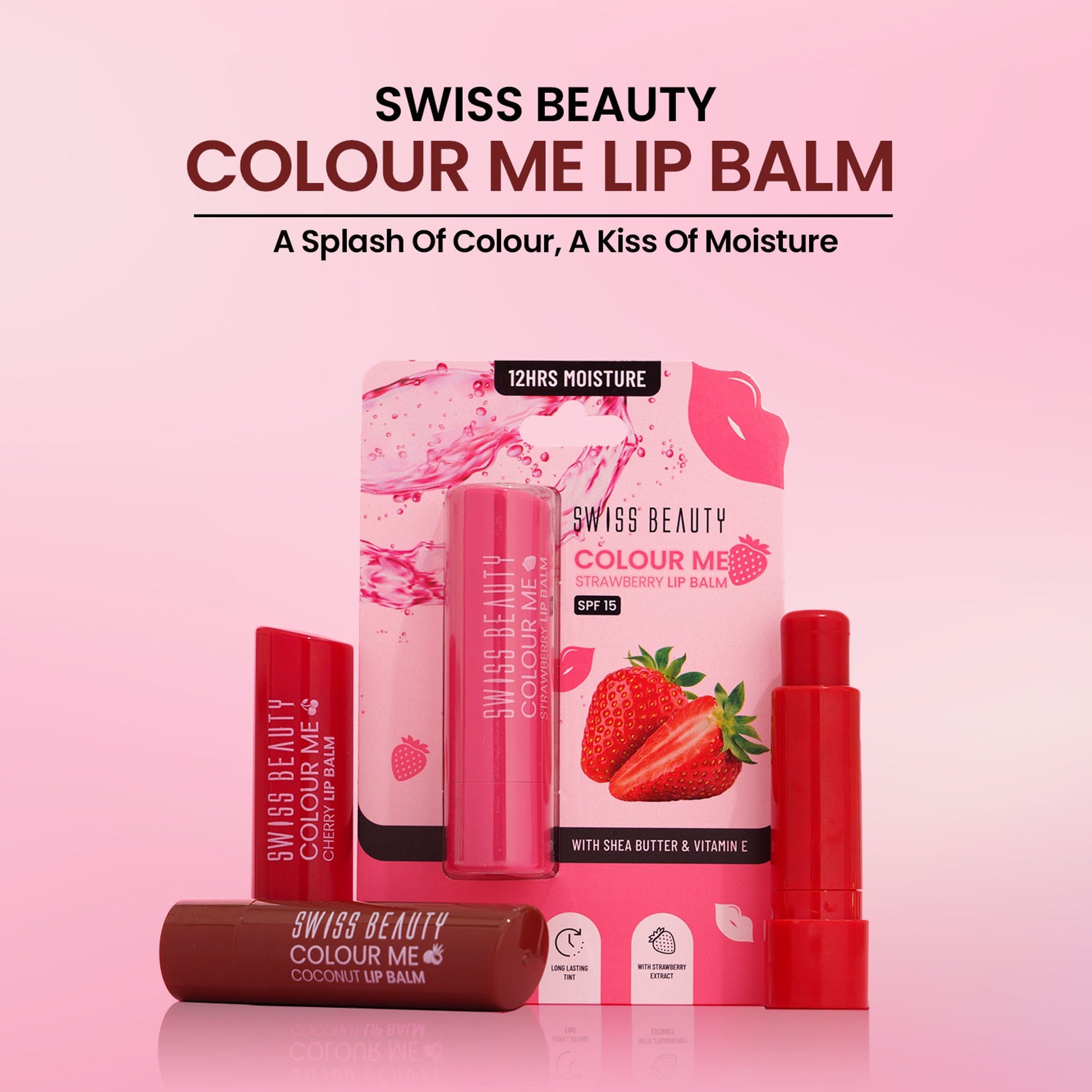 Swiss Beauty Colour Me Tinted Lip Balm For Dry With SPF 15 , Shea Butter and Vitamin E - Cherry Pop