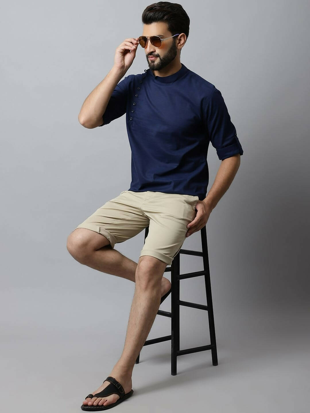 Even Apparels Navy blue Color Viscose Pure Cotton Men's Kurta With Side Placket (SLD1190) 