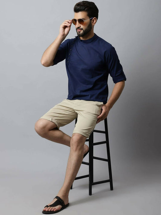 Even Apparels Navy blue Color Viscose Pure Cotton Men's Kurta With Side Placket (SLD1190) 