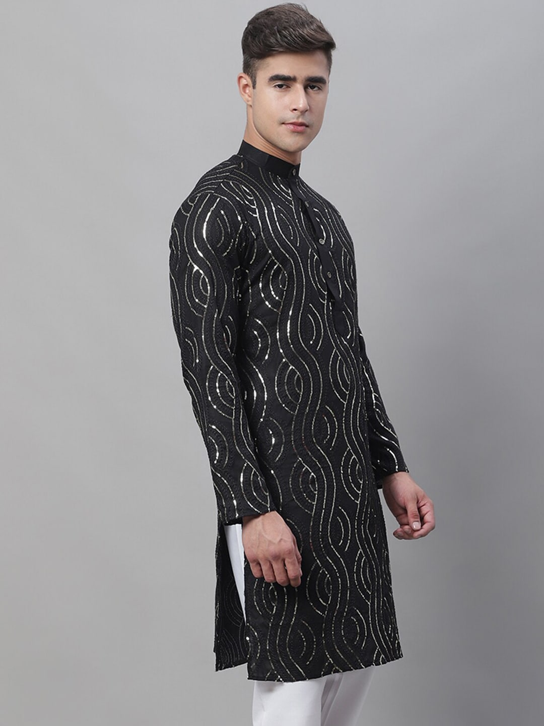 Sojanya Sequined Mandarin Collar Pure Cotton Kurta 