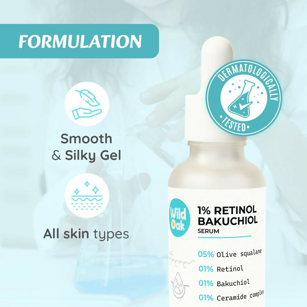 Wild Oak 1% Retinol Bakuchiol Face Serum Anti-Aging Brightening & Skin Texture Improvement  Grab2Buy Wild Oak Grab2Buy