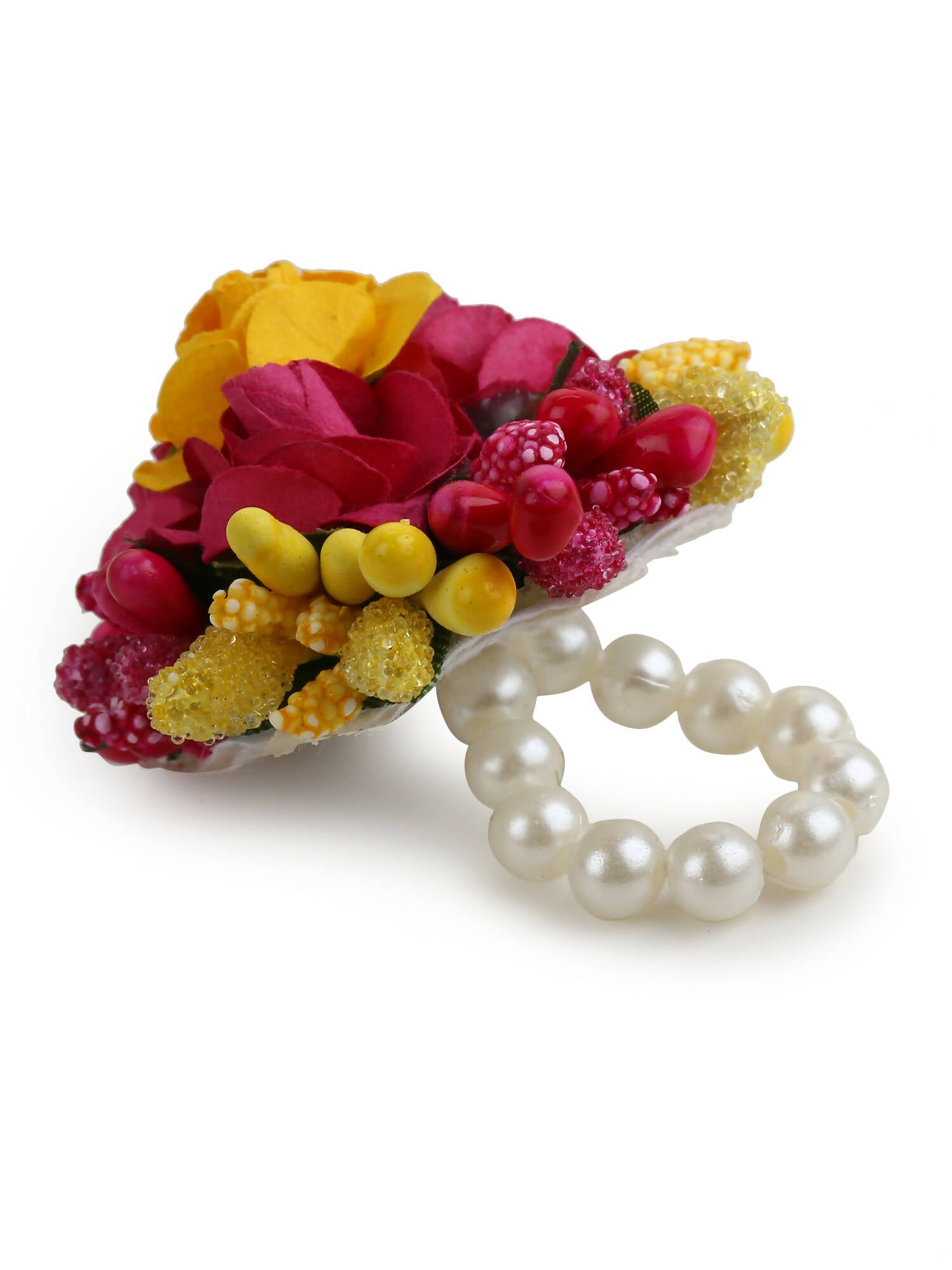 Yellow Pink Beaded Flower Jewellery Set - Ruby Raang - Grab2buy