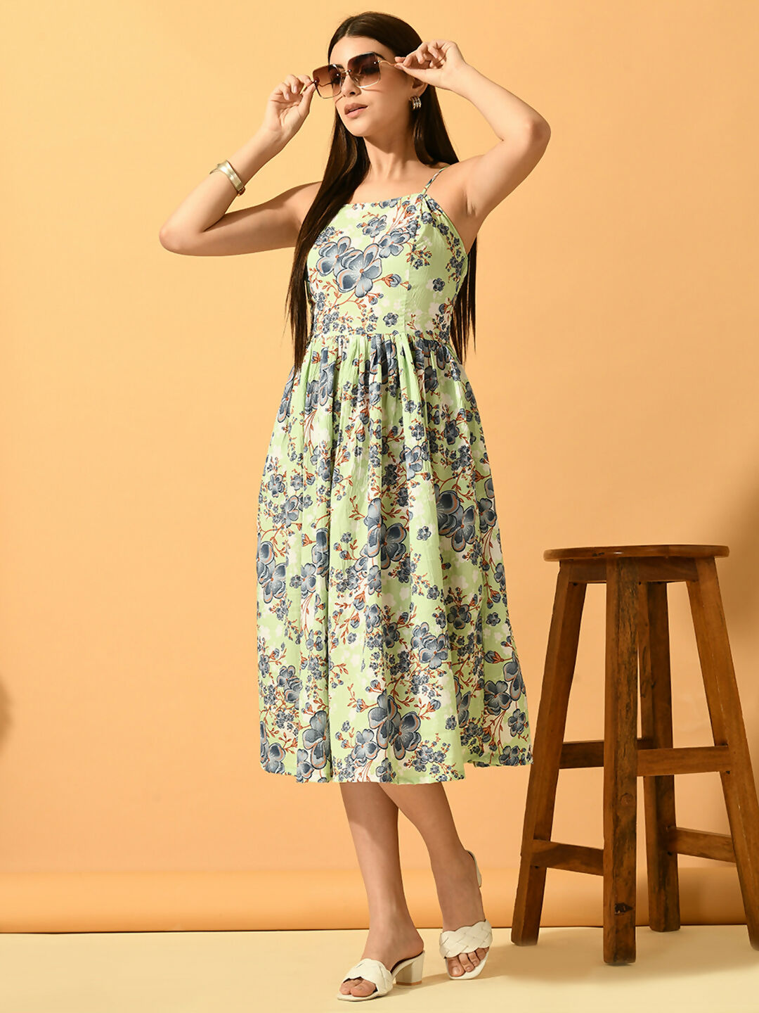 Myshka Women's Lime Green Fit and Flare Party Dress