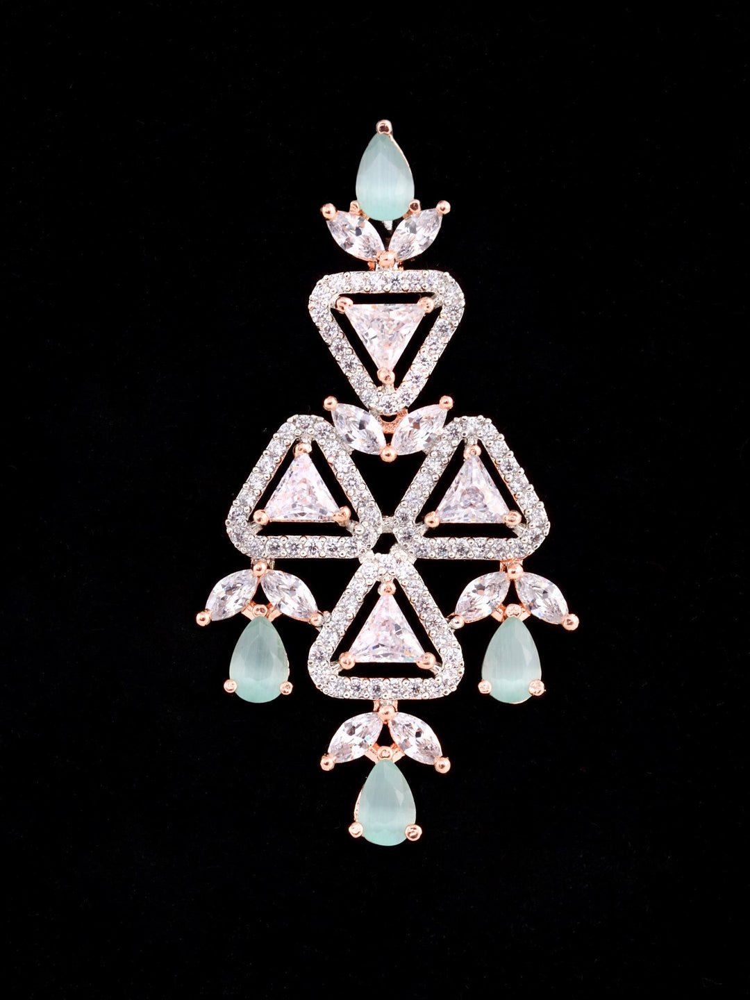 Saraf RS Jewellery Rose Gold-Plated White & Sea Green AD-Studded Handcrafted Jewellery Set - Grab2buy