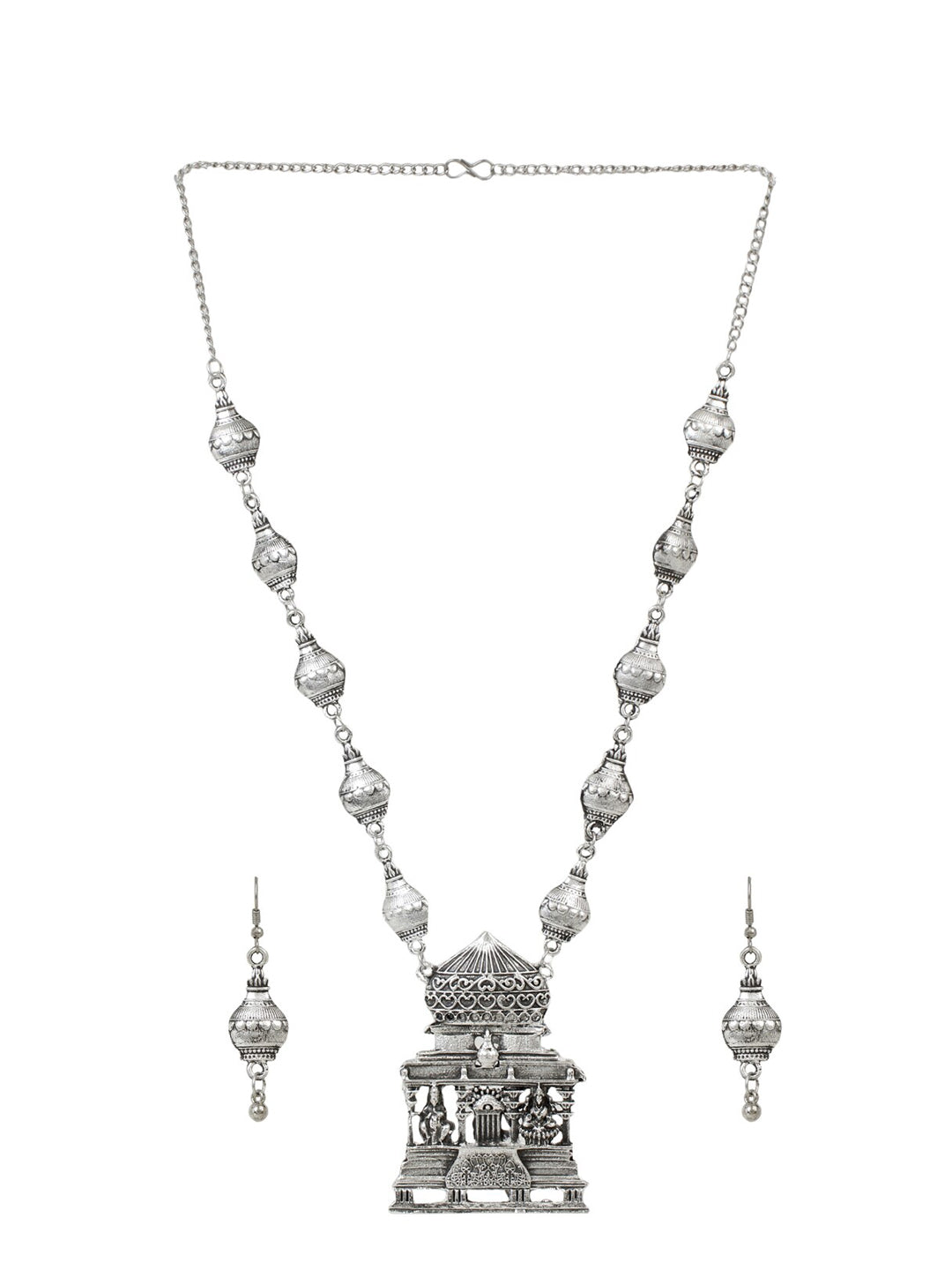 Cardinal Silver-Toned Oxidized Long Jewellery Set - Grab2buy