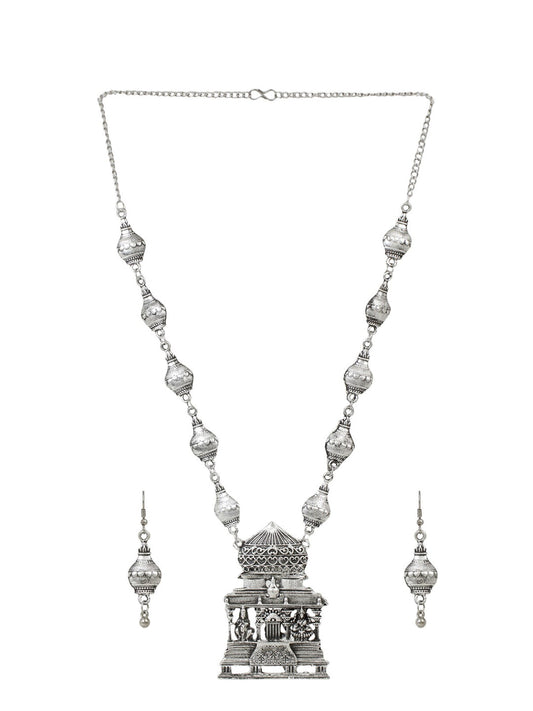Cardinal Silver-Toned Oxidized Long Jewellery Set - Grab2buy