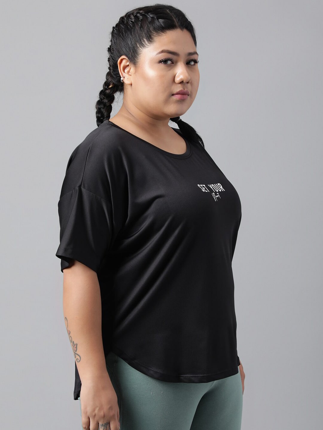 MKH Typography Printed Plus Size Drop Shoulder Sleeves Relaxed Fit Dri-FIT Sports T-shirt 