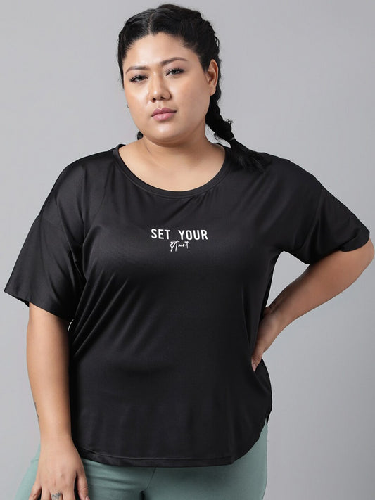 MKH Typography Printed Plus Size Drop Shoulder Sleeves Relaxed Fit Dri-FIT Sports T-shirt 