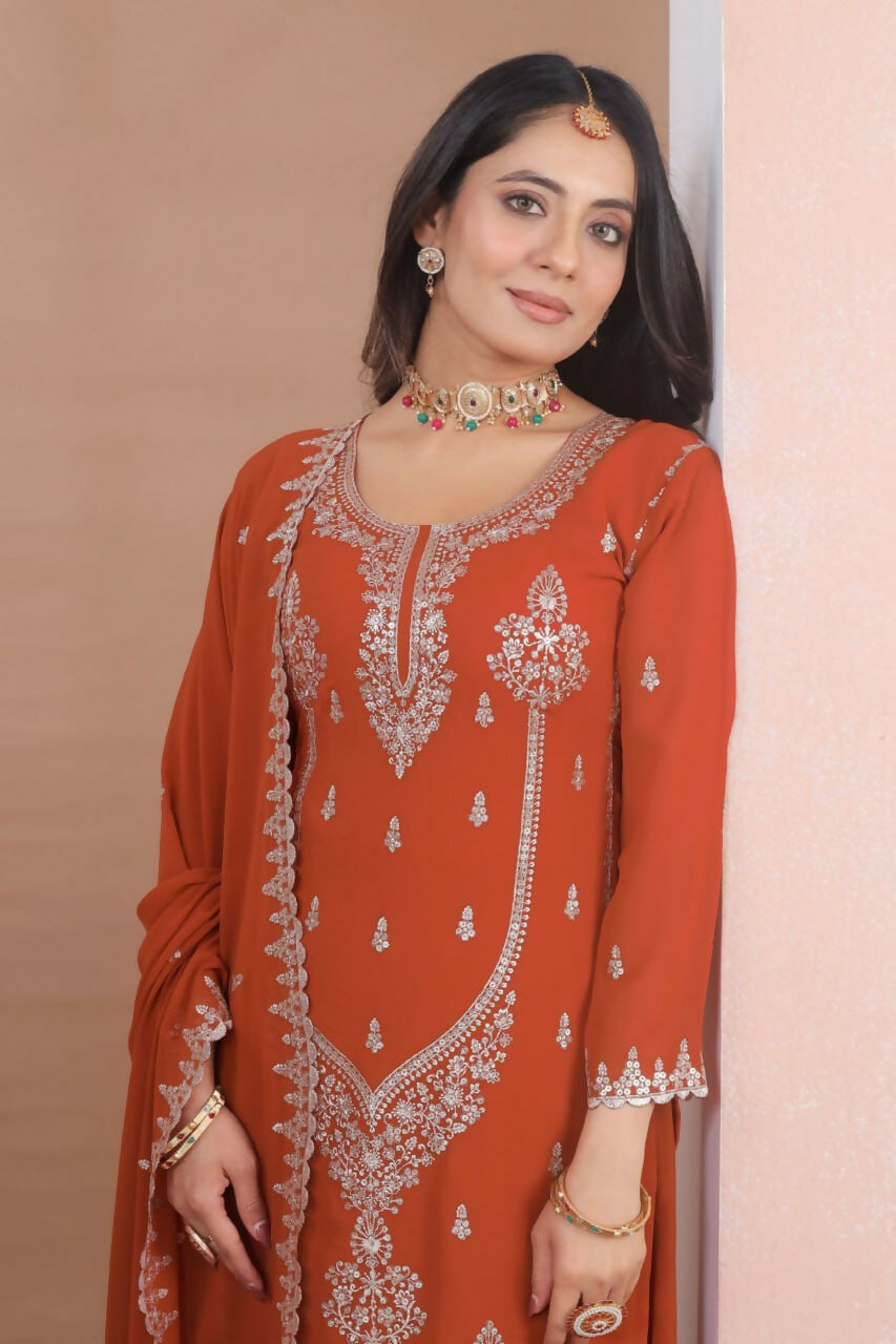 Teeya Creation Orange Color Faux Georgette Wedding Wear Trending Palazzo Set