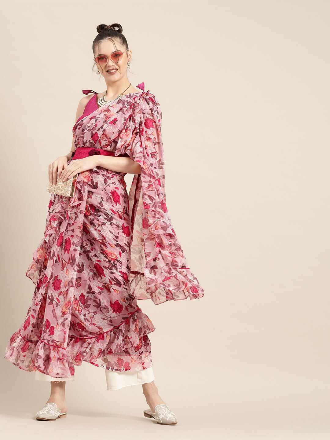 Tikhi Imli Pretty Pink Printed Poly Georgette Grab2Buy 