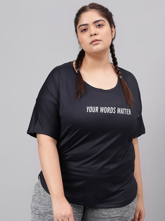 MKH Plus Size Typography Printed Dri-FIT Relaxed Fit Drop-Shoulder Sleeves Gym T-shirt 