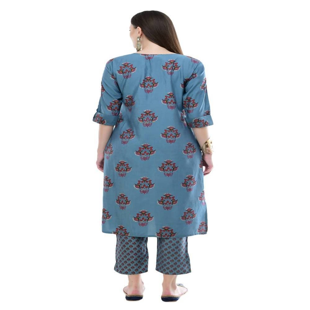 Lagi Women's Turquoise Blue Printed Straight Kurta & Pant (MC39A) 