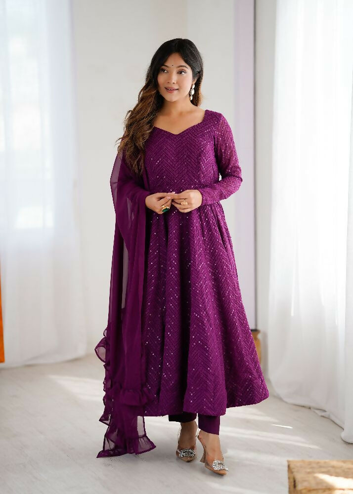 Joban Fashion Wine Kurta Set Georgette Sequence Embroidery Work | Grab2Buy
