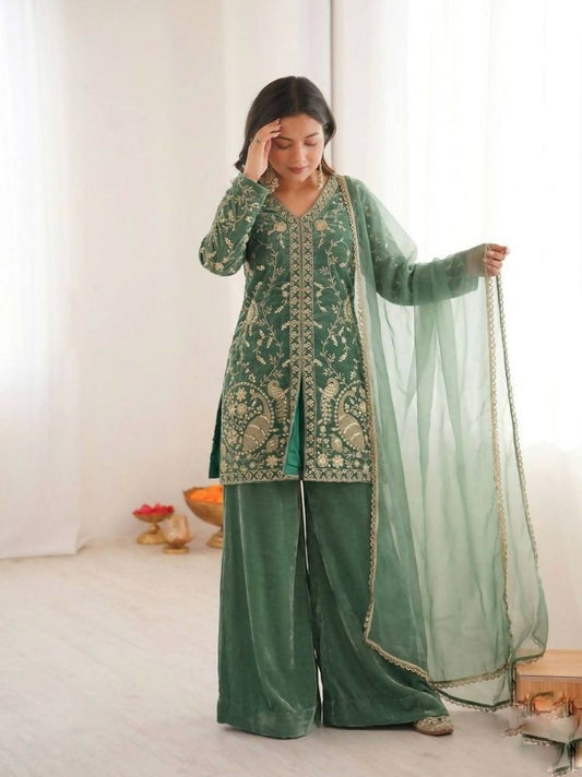 Teeya Creation Light Green Color Fendy Silk Embroidery Work Wedding Wear Salwar Suit