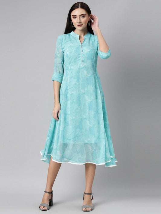 Souchii Women Floral Chiffon A-Line Midi Dress 