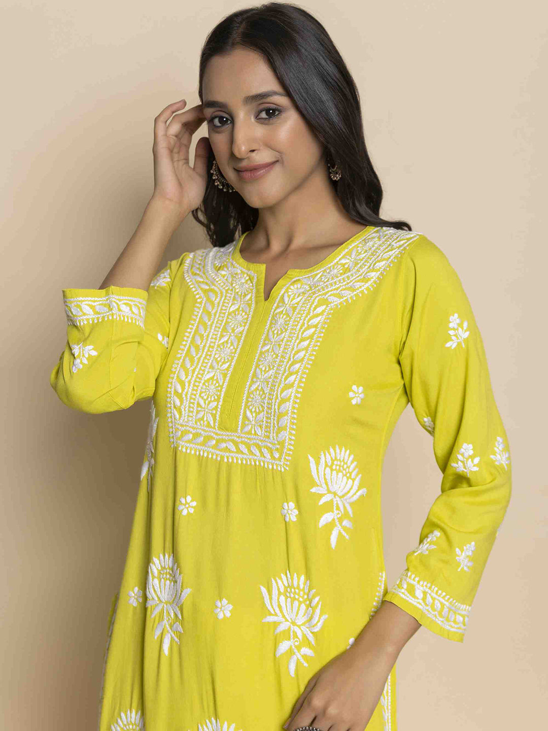 HOUSE OF KARI Floral Chikankari Embroidered Cotton Straight Kurta 