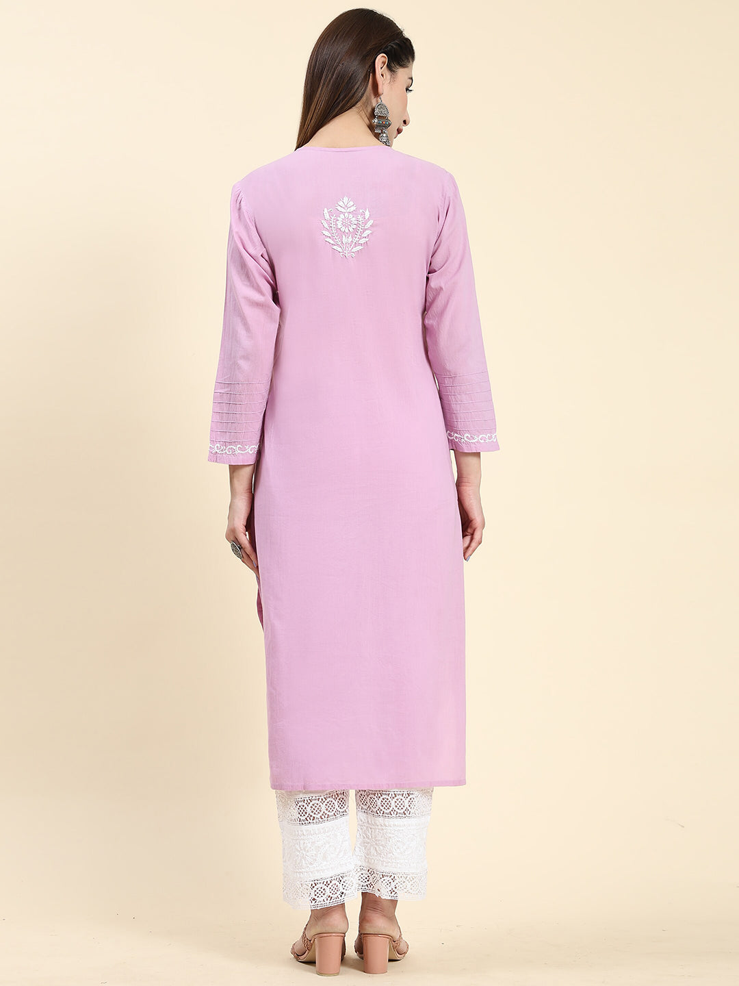HOUSE OF KARI Cotton Floral Embroidered Chikankari Kurta 