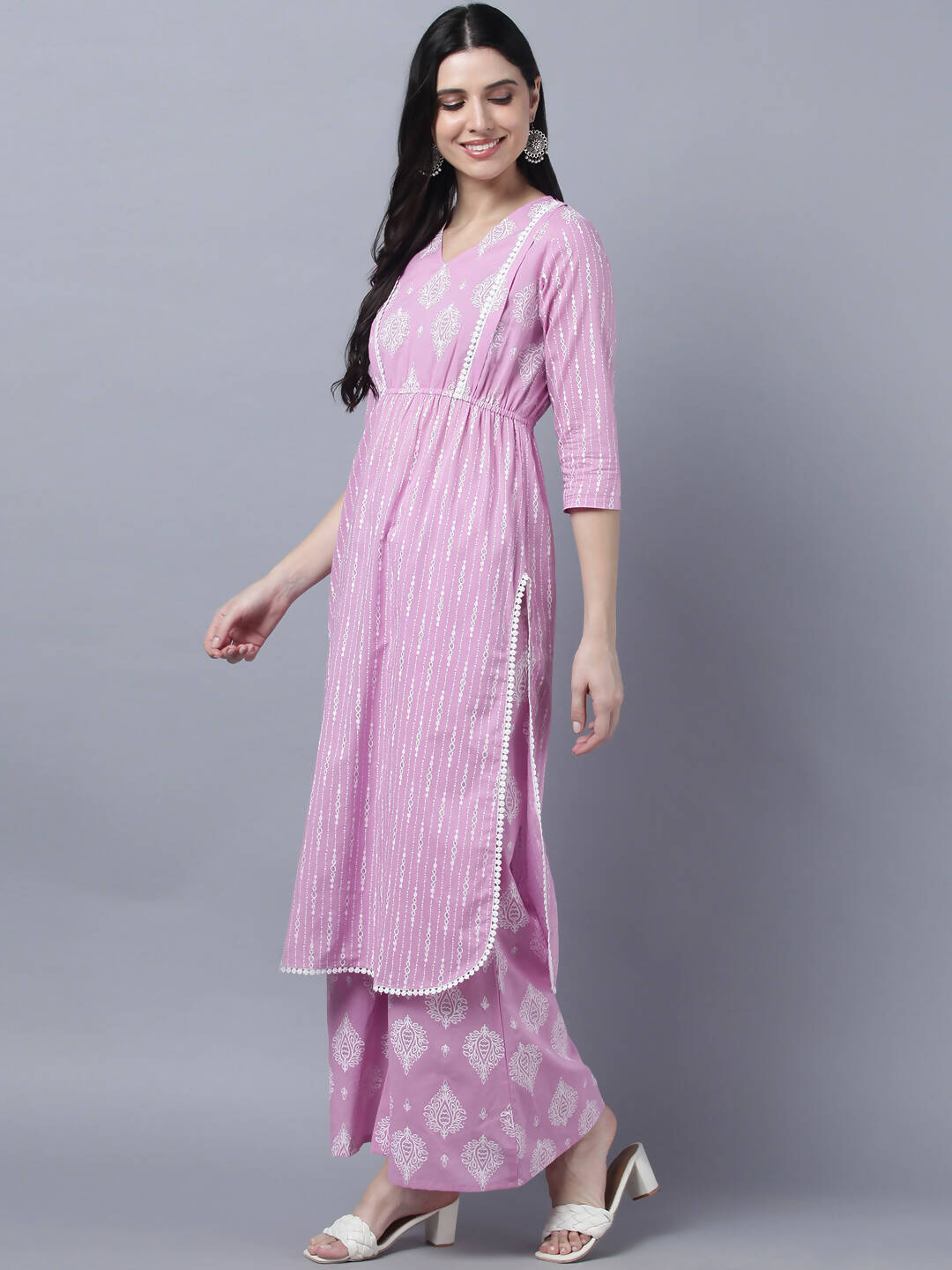 Myshka Stylish Pink 3/4 Sleeve Women's Kurta Palazzo Set