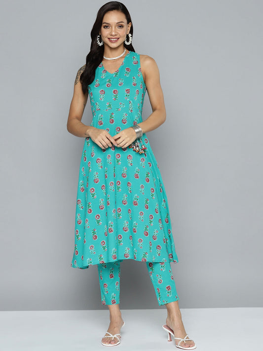 HERE&NOW Floral Printed Pure Cotton Kurta with Trousers