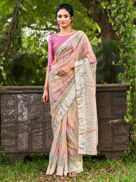 Tikhi Imli Peach Tie and Dye Gotta Patti Organza Grab2Buy