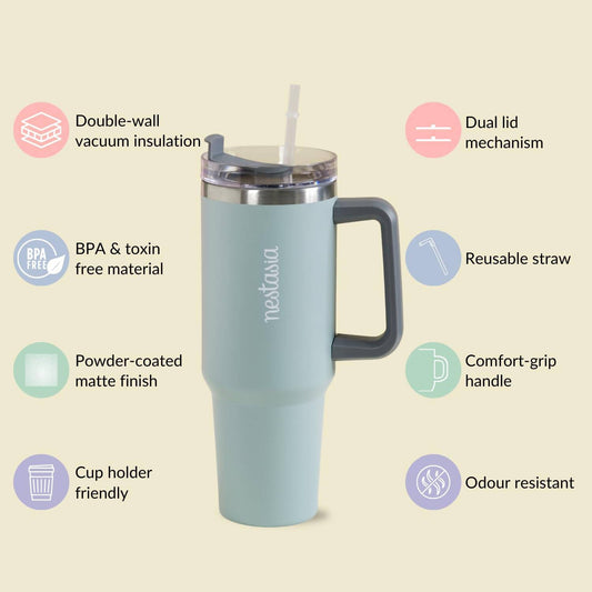 Nestasia Tumbler with Handle Straw & Lid - 1.2L (Green) - Grab2buy