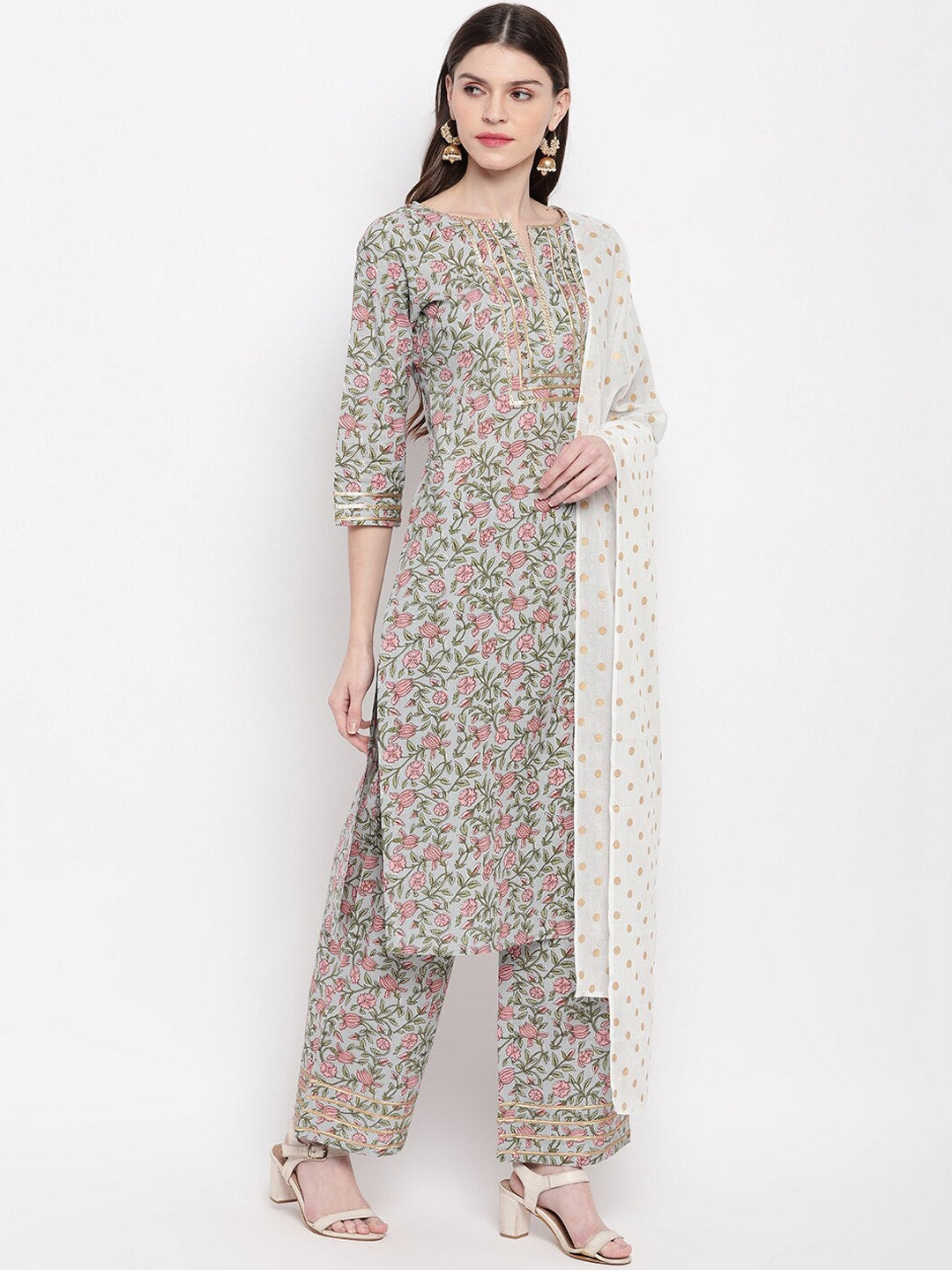 Janasya Women Multicoloured Printed Kurta with Palazzos & Dupatta
