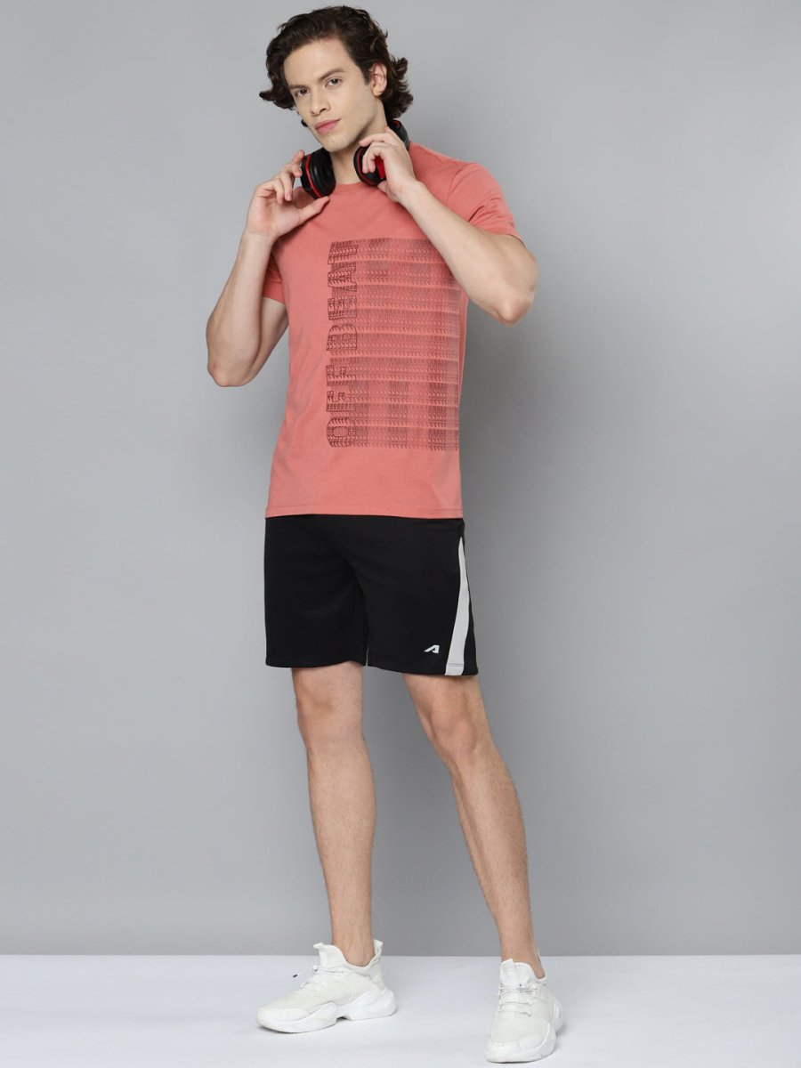Alcis Men Pink Typography Printed Slim Fit Running T-shirt 