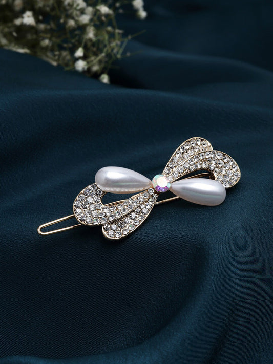 Panash Women Gold-Toned & White Embellished Bumpit Hair Pin