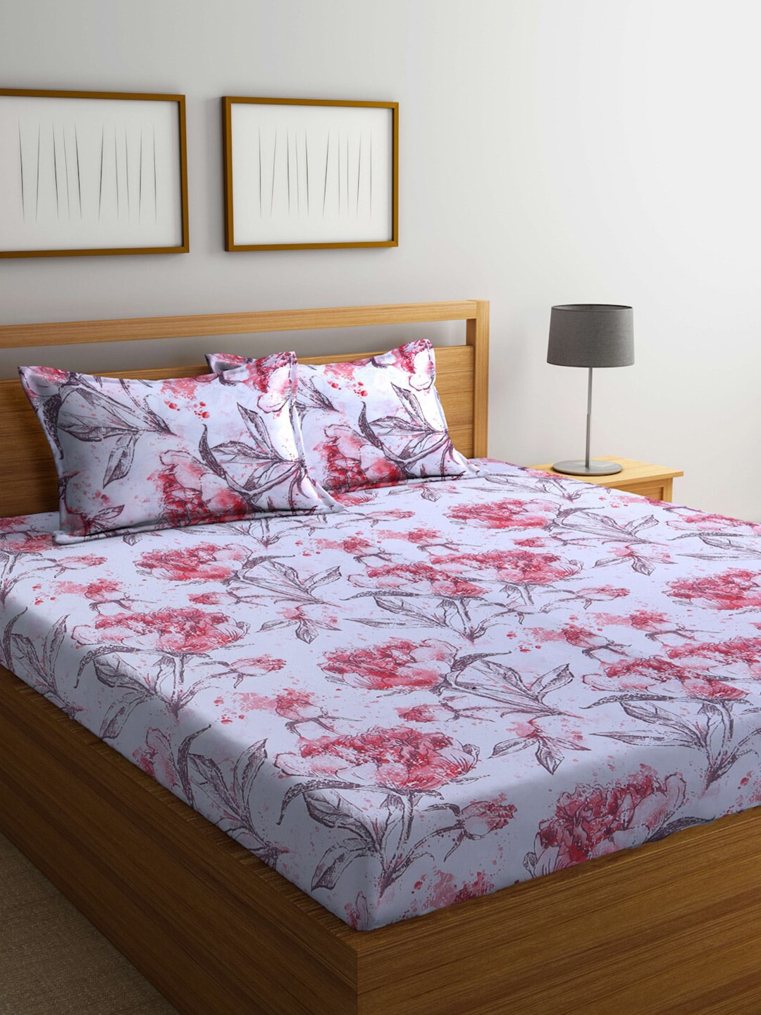 BOMBAY DYEING Floral Printed 100 TC Cotton Queen Bedsheet with 2 Pillow Covers | Grab2Buy