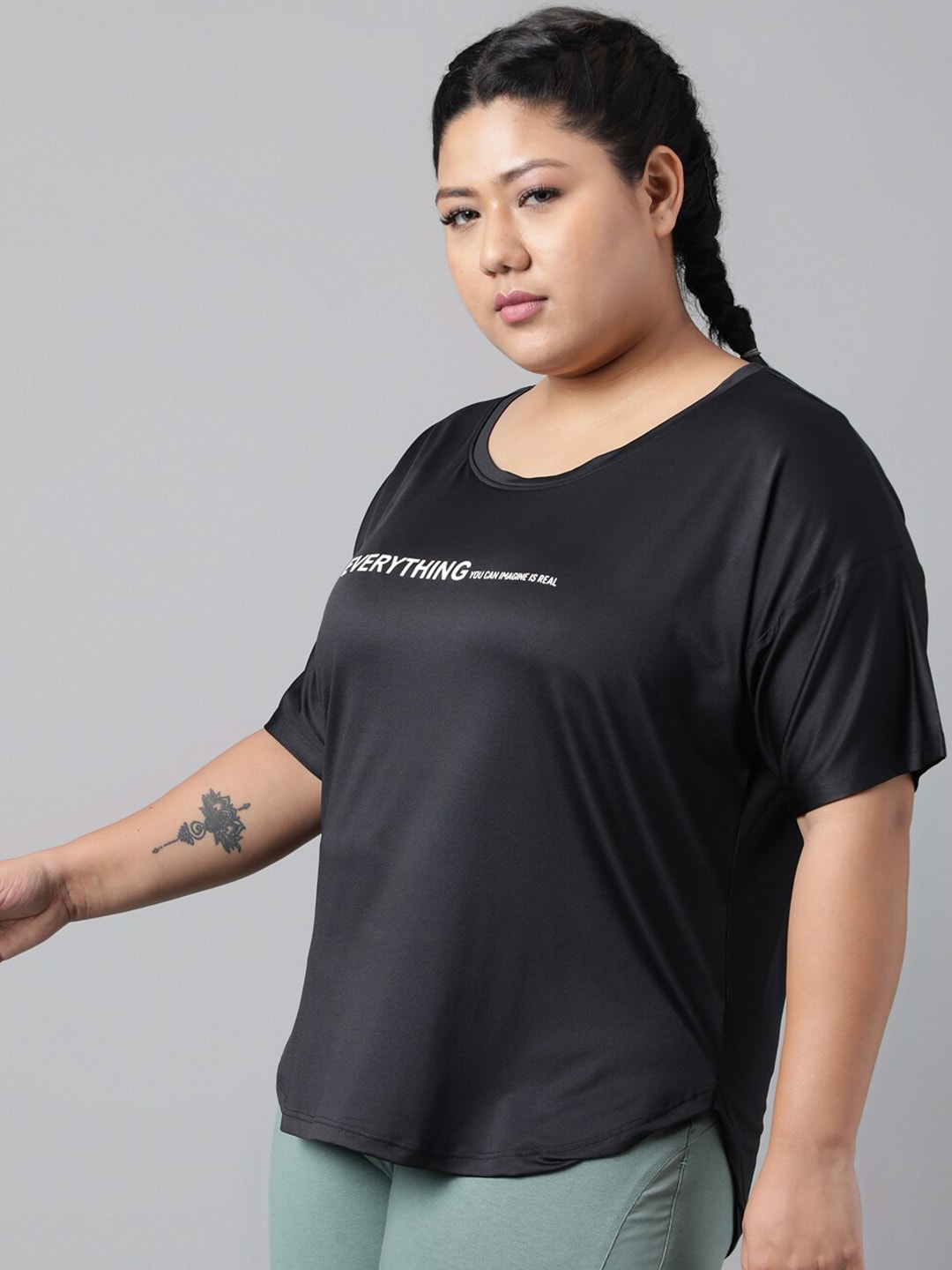MKH Plus Size Relaxed Fit Typography Printed Drop Shoulder Sleeves Dri-Fit Sports T-shirt 