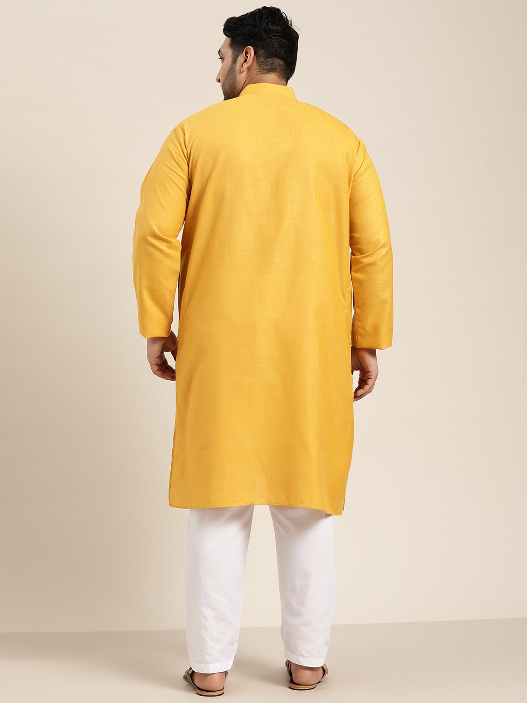 Sojanya Plus Size Men Mustard Yellow Pure Cotton Kurta 