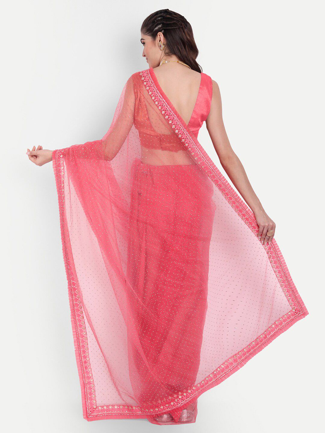 kasee Women Red Floral Embroidered Net Saree