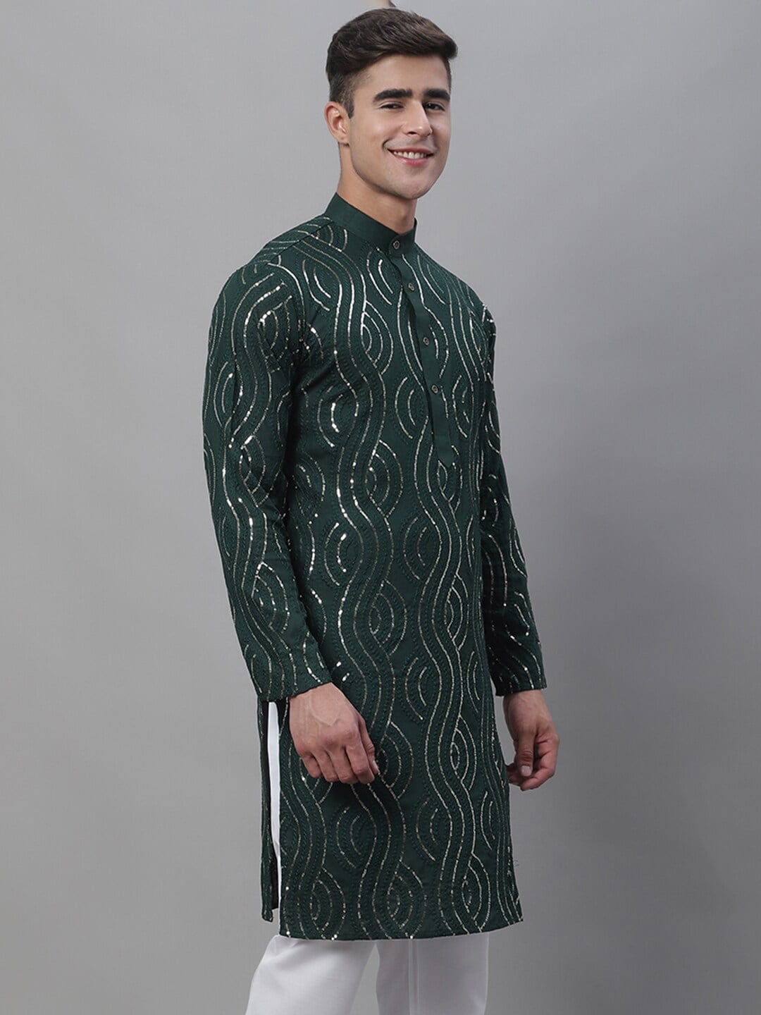 Sojanya Band Collar Sequined Pure Cotton Kurta 