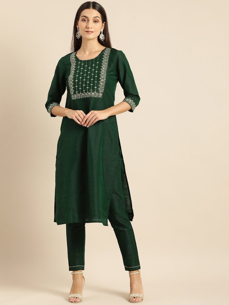 All About You Women Green Kurta with Trousers