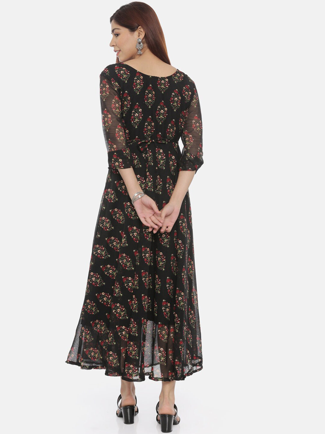 Souchii Women Black Printed Fit And Flare Beautiful Dress 