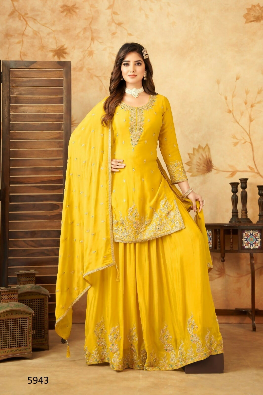 Joban Fashion Chinon Silk Yellow Color Kurta Set