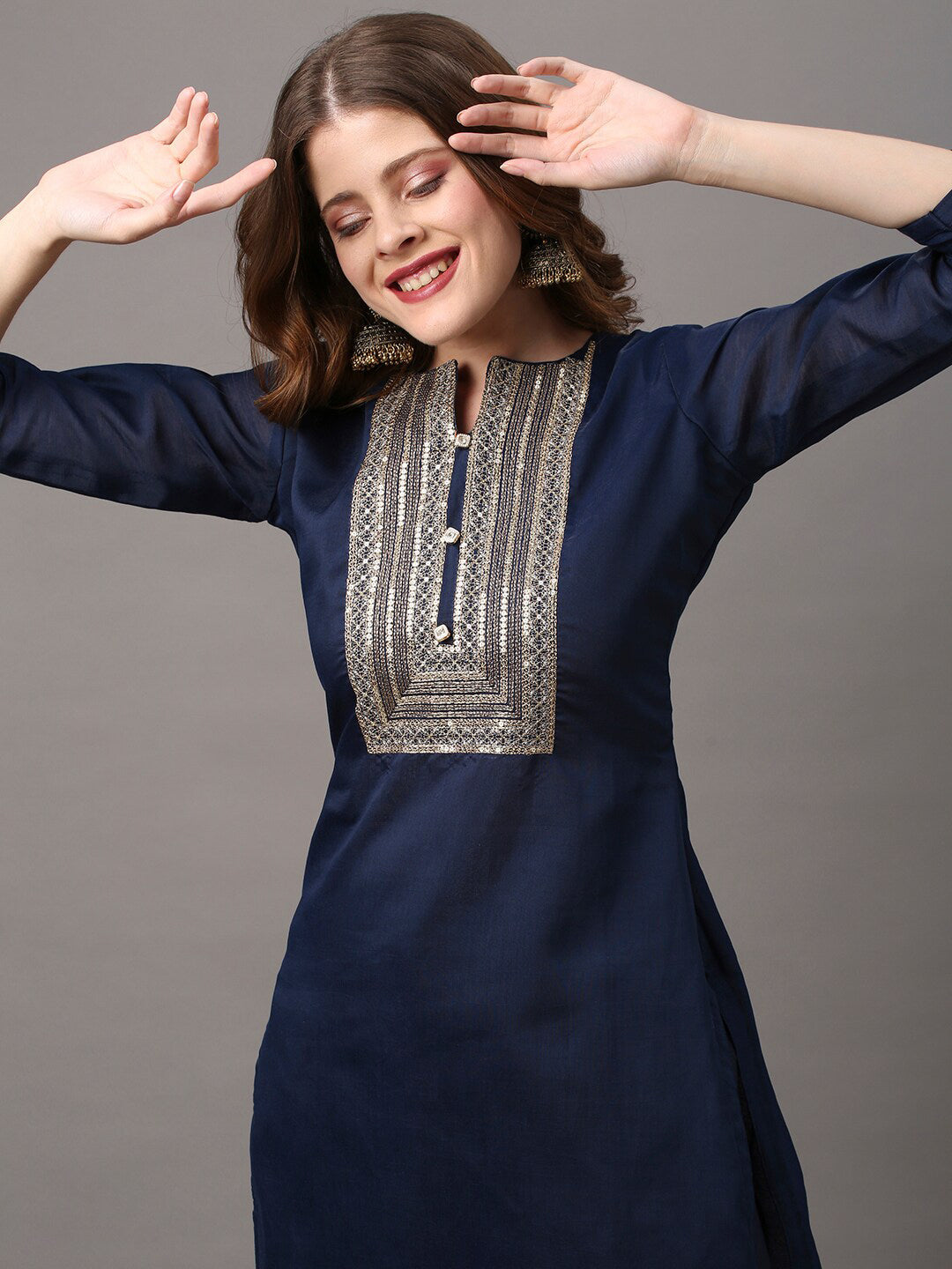 Saree Mall Navy Blue & Gold-Toned Embroidered Unstitched Dress Material