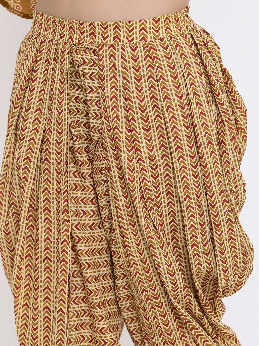 HERE&NOW Mustard Yellow Floral Printed A-Line Kurta with Dhoti Pants & With Dupatta