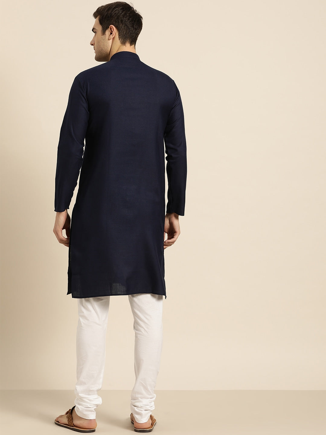 Sojanya Men Navy Blue Solid Straight Kurta 