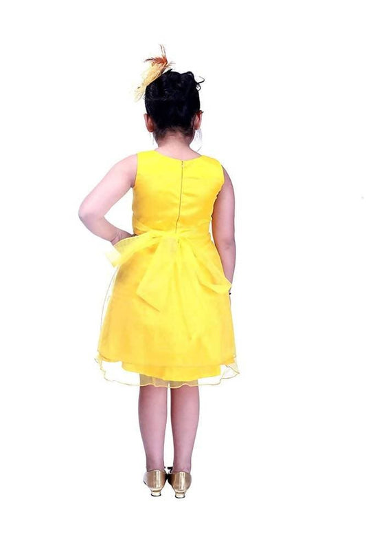 Asmaani Baby Girl's Yellow Color Satin Knee Length Frock (AS-DRESS_22141) - Grab2buy