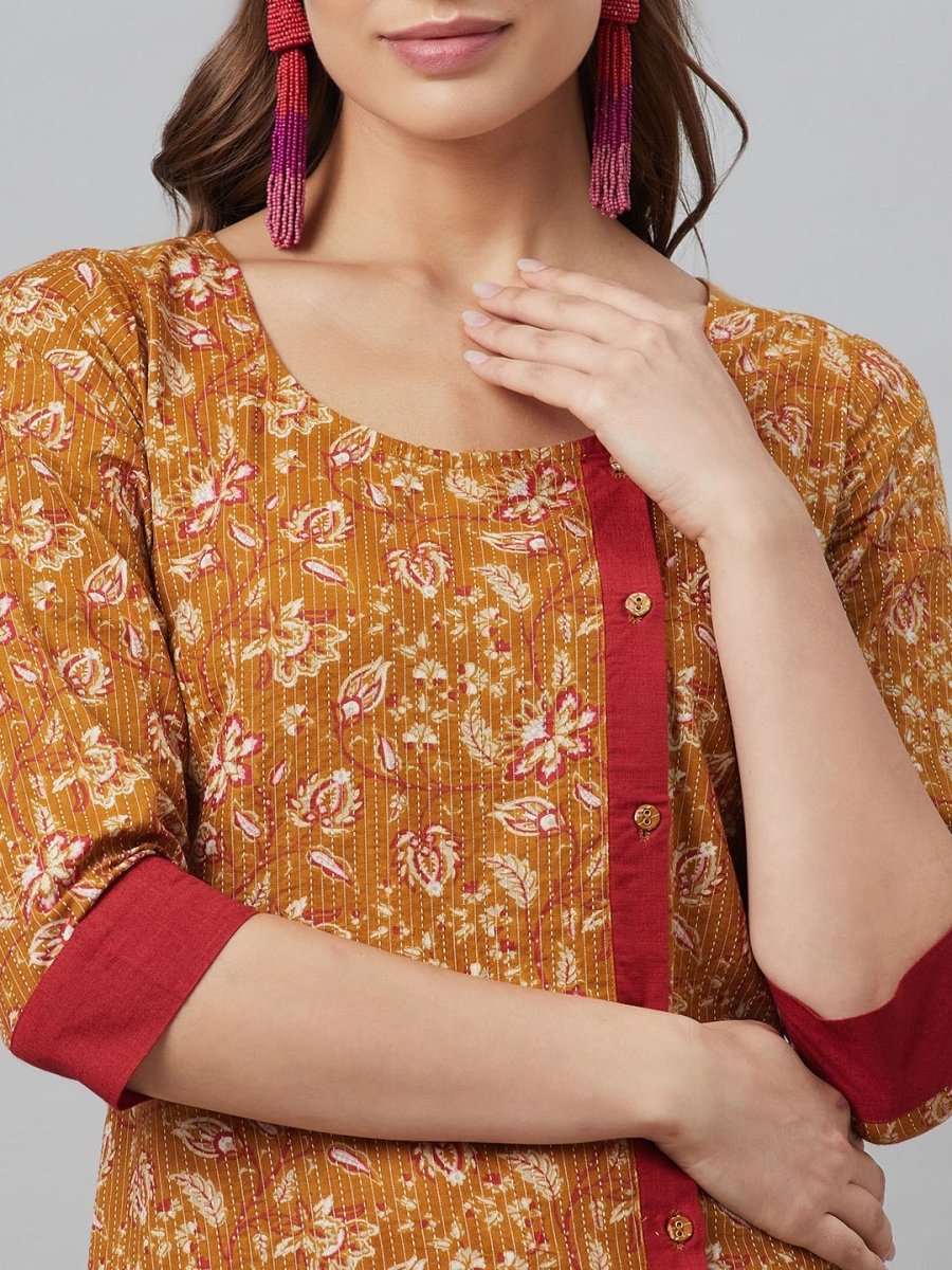Aks Floral Printed Round Neck A-Line Kurta