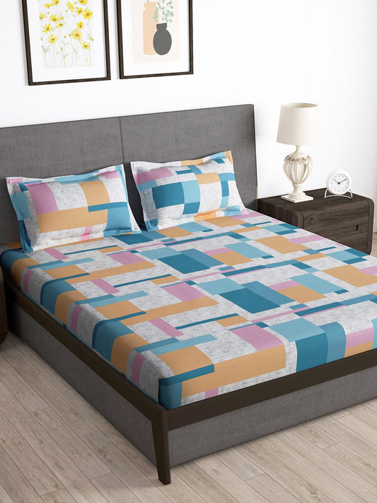 Story@home Arena Grey & White Printed 180 TC Bedsheet & Pillow Covers 