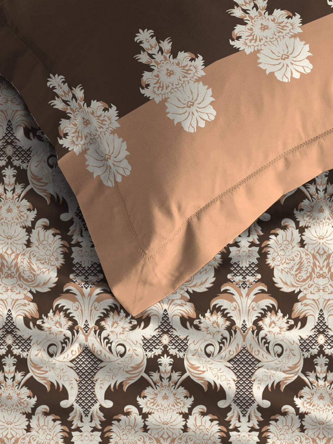 MYTRIDENT Brown White Ethnic Motifs Cotton 144 TC Queen Bedsheet With 2 Pillow Covers 