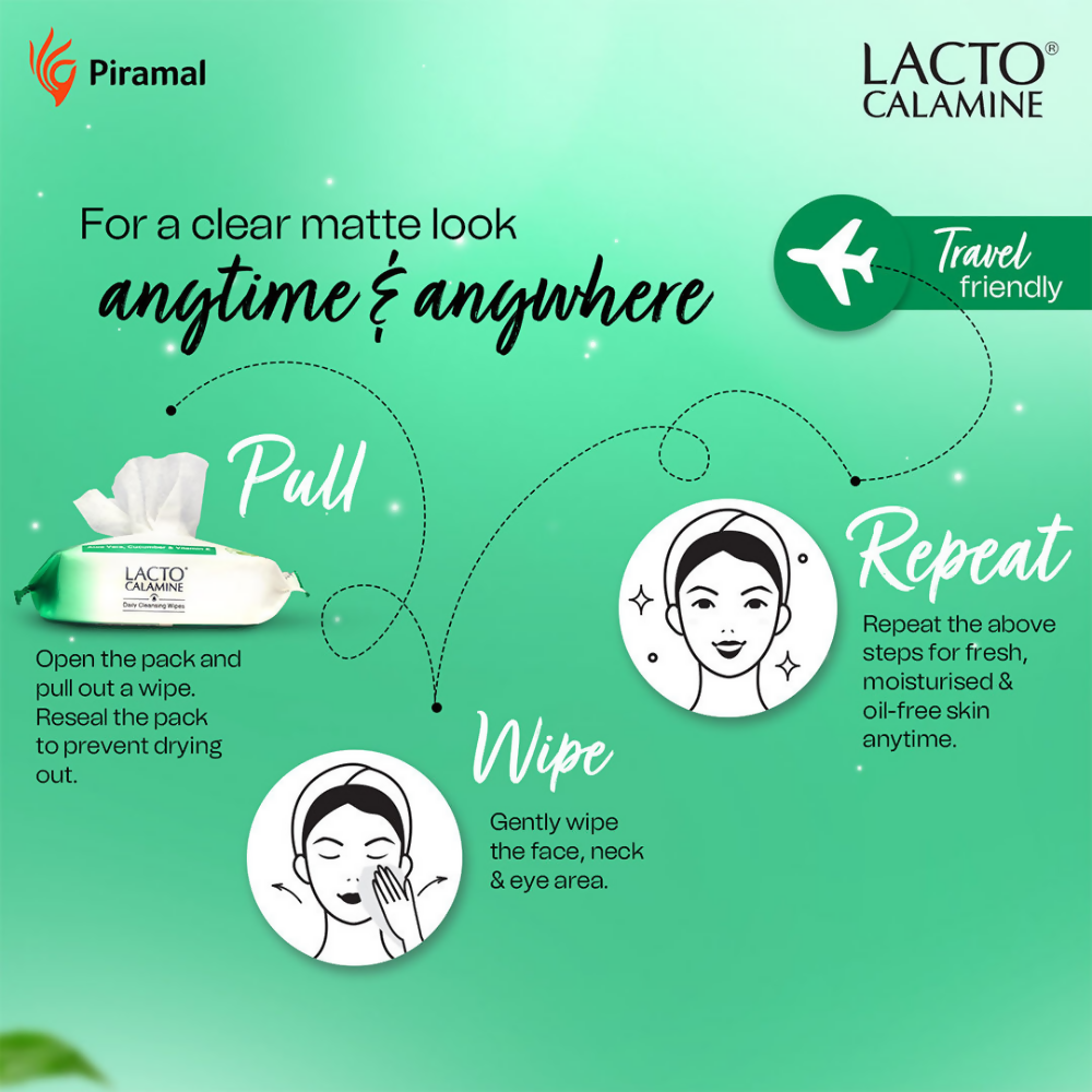 Lacto Calamine Daily Cleansing Face Wipes, Makeup Remover Wipes 