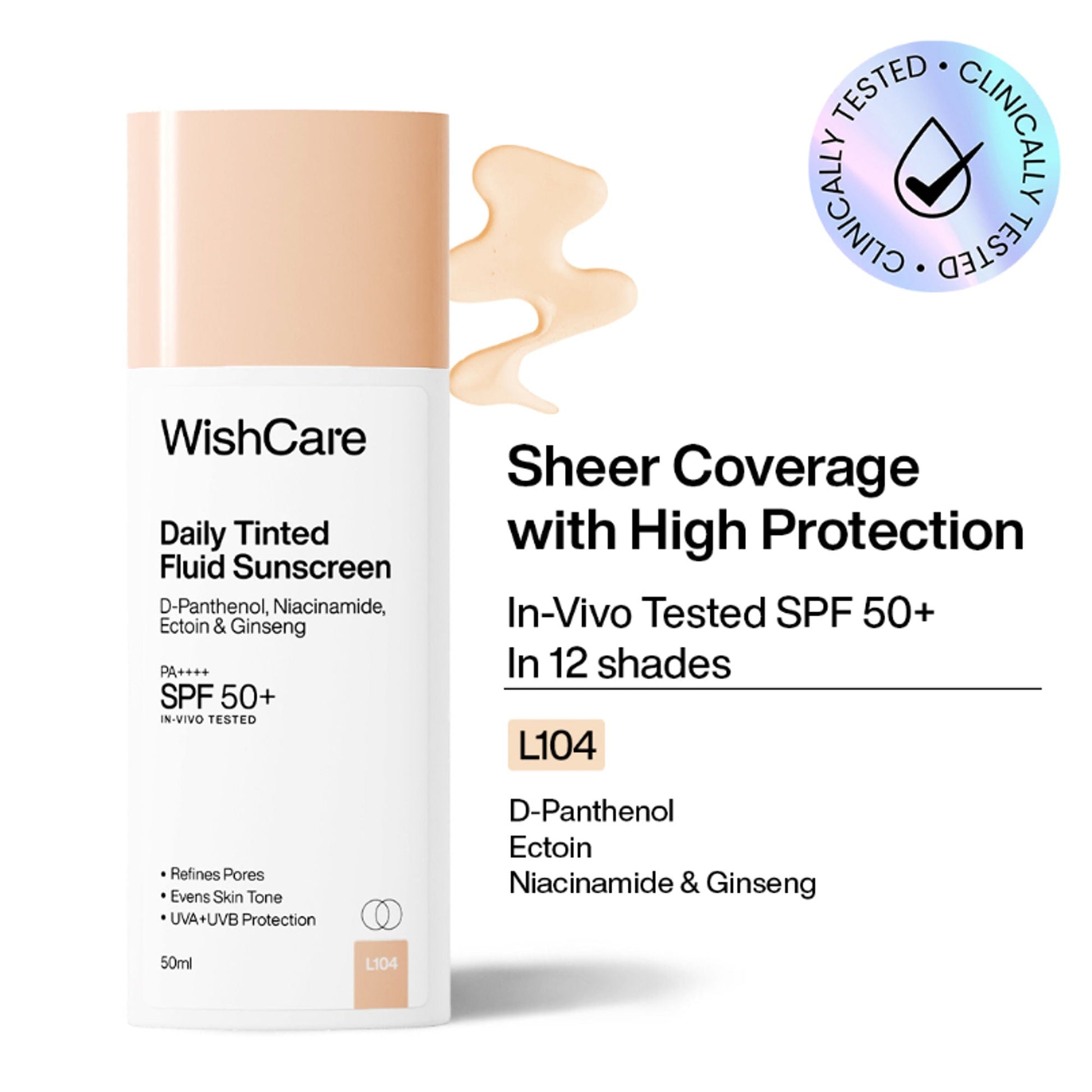 Wishcare Daily Fluid Tinted Sunscreen SPF50PA++++ - L104  Grab2Buy Wishcare Grab2Buy