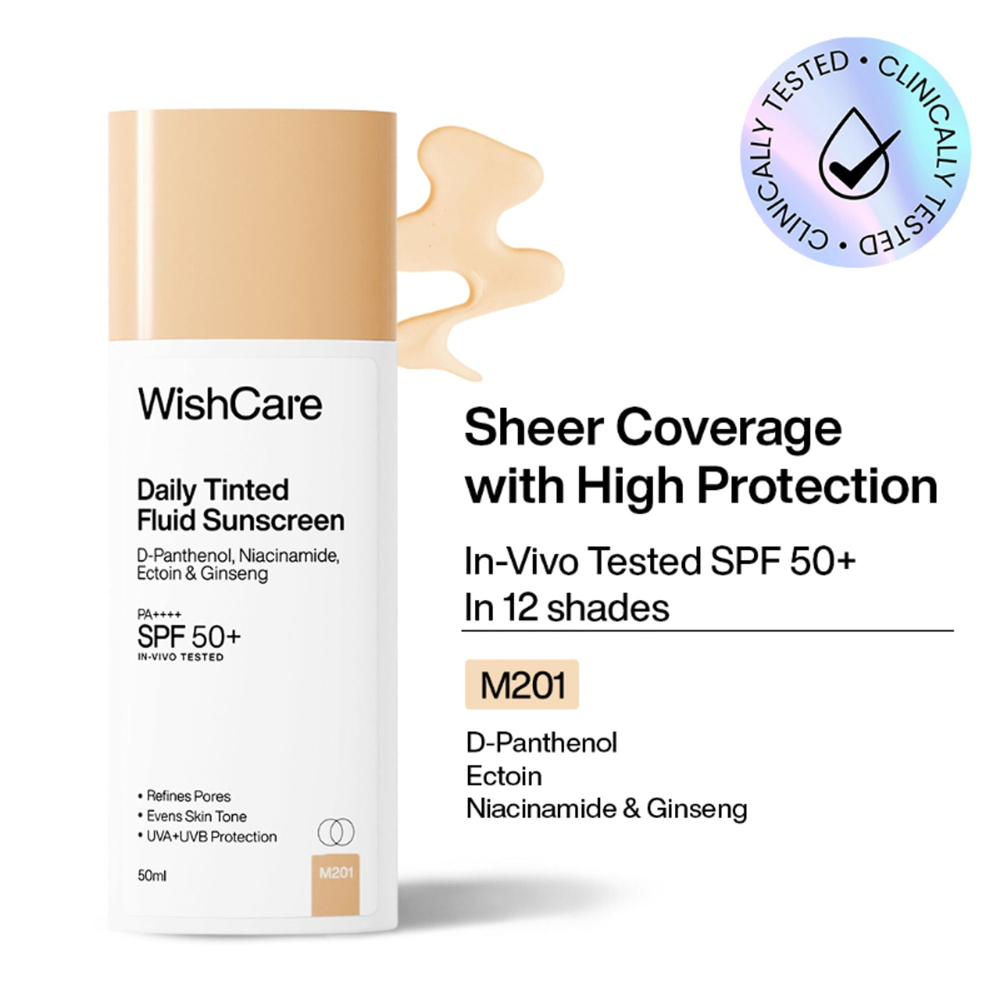 Wishcare Daily Fluid Tinted Sunscreen SPF50PA++++ - M201  Grab2Buy Wishcare Grab2Buy