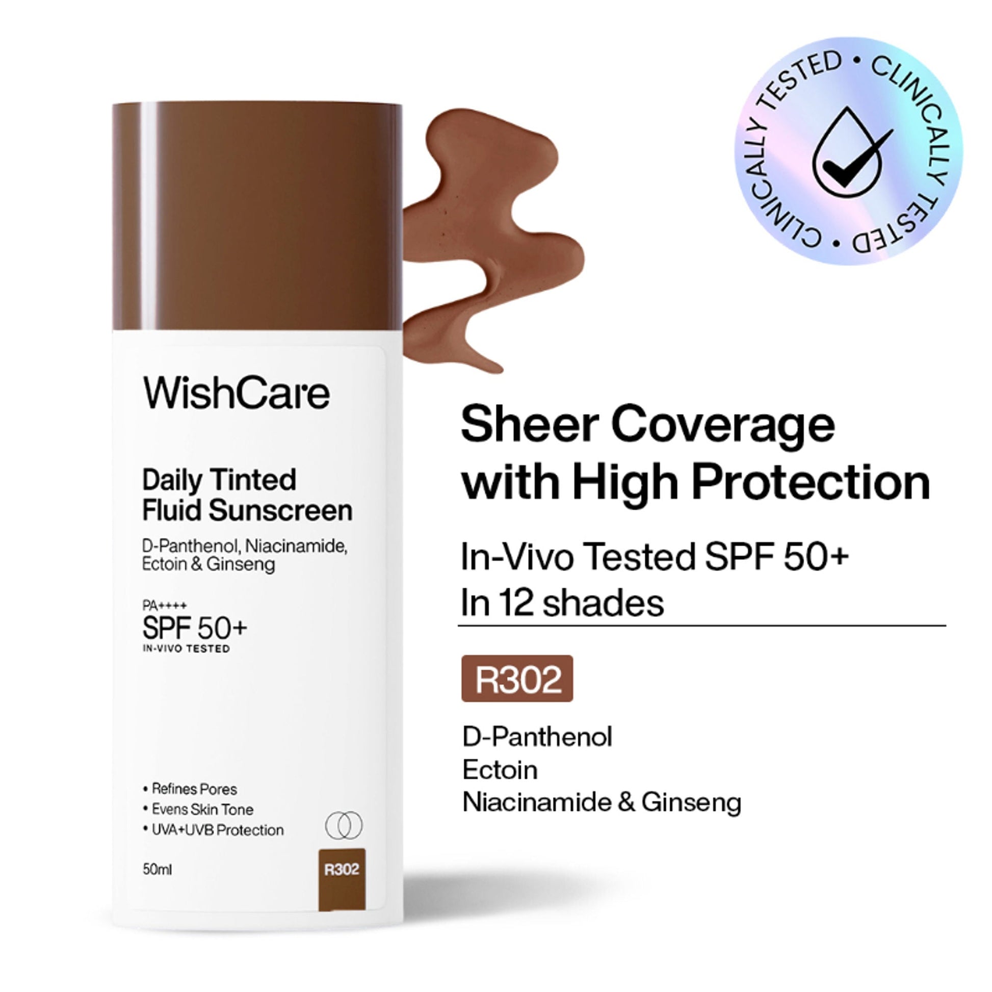 Wishcare Daily Fluid Tinted Sunscreen SPF50PA++++ - R302  Grab2Buy Wishcare Grab2Buy